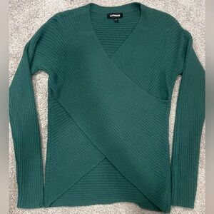 Express Teal V-Neck Wrap Sweater